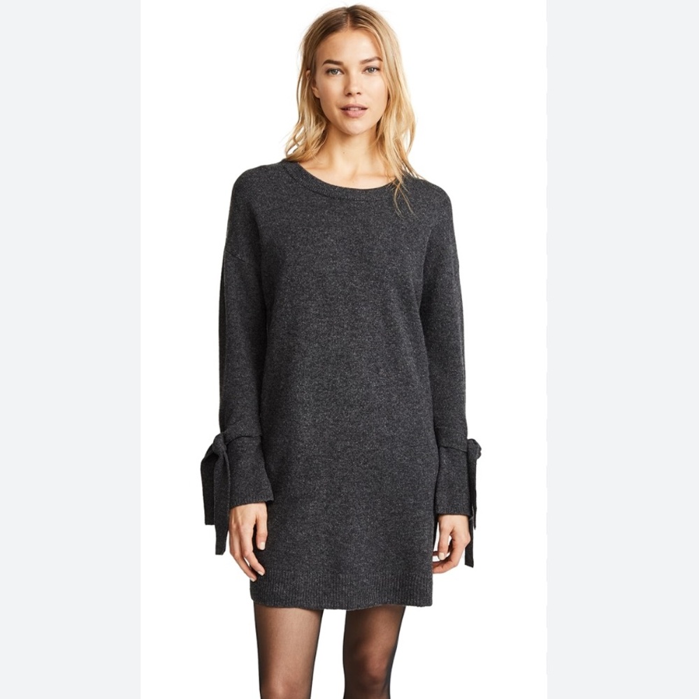 Madewell Women's Gray 100% Merino Wool Sweater Dress/Tie Bell Sleeves/Size M/EUC